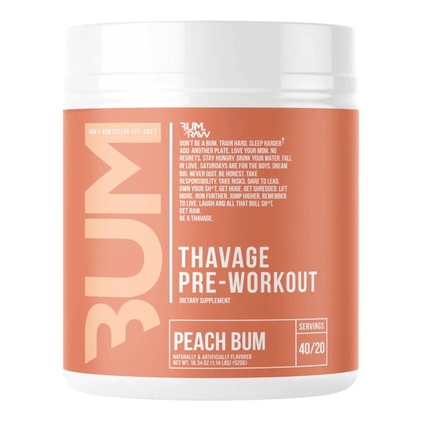 Thavage Pre-Workout, Peach Bum - 520 grams