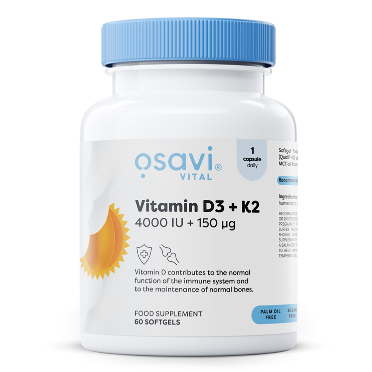 Vitamin D3 + K2, 4000IU + 150mcg - 60 softgels