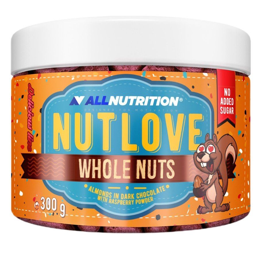 Nutlove Whole Nuts, Almonds in Dark Chocolate with Raspberry Powder - 300 grams