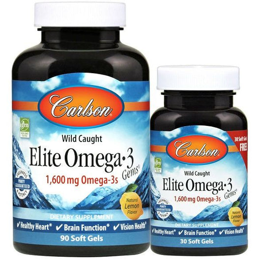 Elite Omega-3 Gems, 1600mg Natural Lemon - 90 + 30 softgels