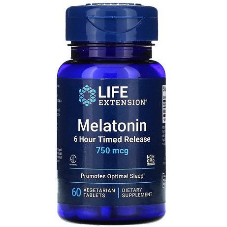 Melatonin 6 Hour Timed Release, 750mcg - 60 vegetarian tabs