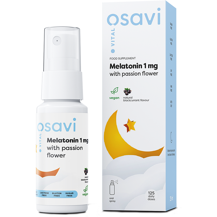 Melatonin with Passion Flower Oral Spray, 1mg (Blackcurrant) - 25 ml.
