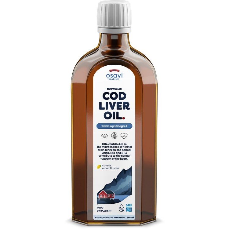 Norwegian Cod Liver Oil, 1000mg Omega 3 (Lemon) - 250 ml.