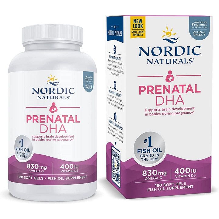 Prenatal DHA, 830mg Omega-3 + 400 IU D3 Unflavored (EAN 768990017483) - 180 softgels