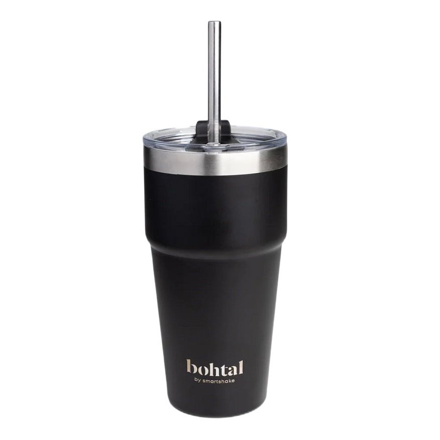 Bohtal Double Insulated Travel Mug with Straw, Black - 600ml.