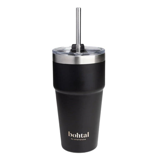 Bohtal Double Insulated Travel Mug with Straw, Black - 600ml.