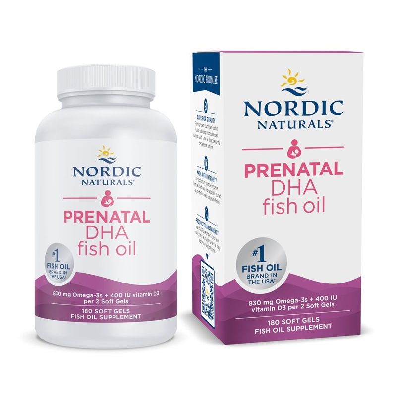 Prenatal DHA, 830mg Omega-3 + 400 IU D3 Unflavored (EAN 768990891045) - 180 softgels