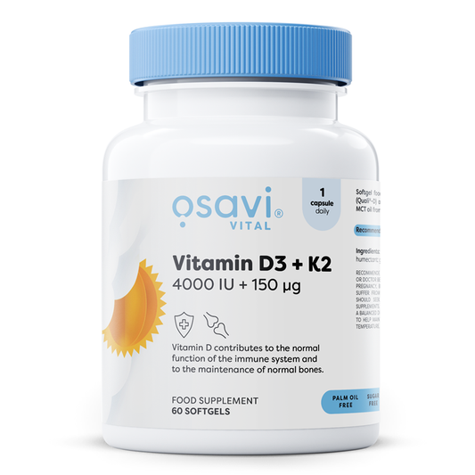 Vitamin D3 + K2, 4000IU + 150mcg - 60 softgels