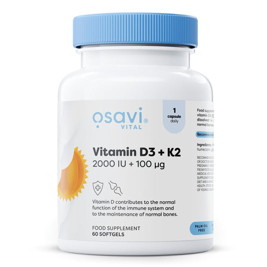 Vitamin D3 + K2, 2000IU + 100mcg - 60 softgels