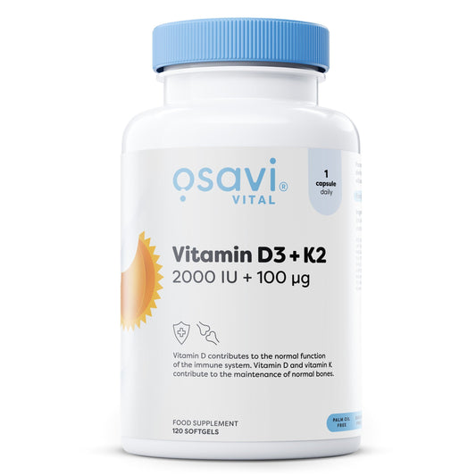 Vitamin D3 + K2, 2000IU + 100mcg - 120 softgels